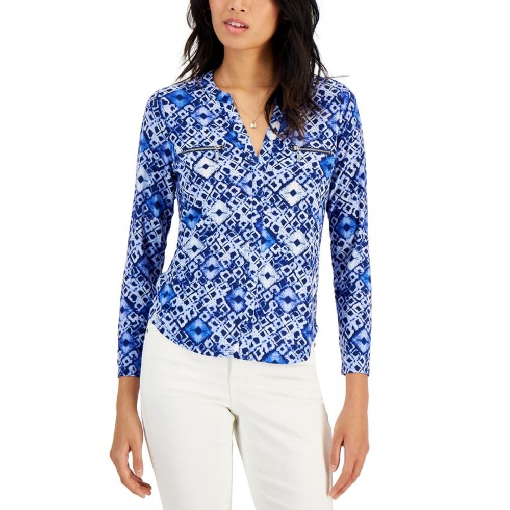 INC International Concepts International Concepts Womens Print Zip Pocket Top In
